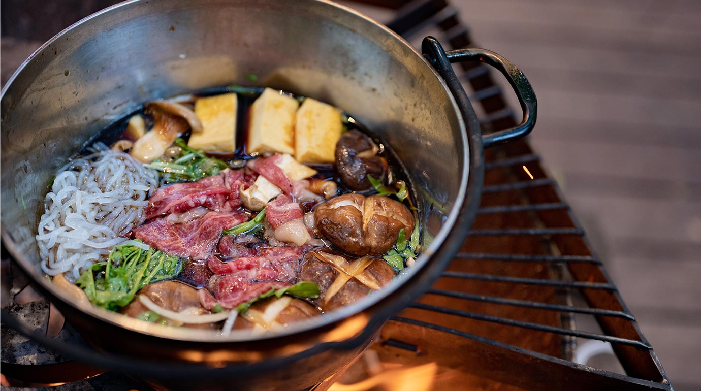 Mixed Sukiyaki of Agu Pork and Okinawa Motobu Beef with White Rice
